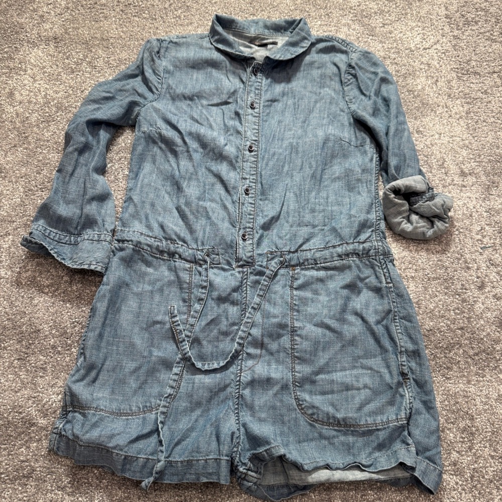 Level 99 Romper Womens XS Blue Chambray Denim Cotton Tencel Utility Summer Boho